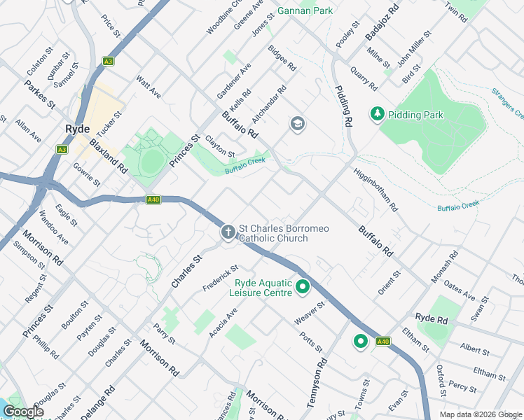 map of restaurants, bars, coffee shops, grocery stores, and more near 29 Beazley Street in Ryde