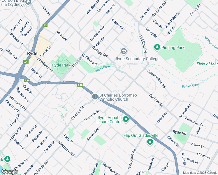 map of restaurants, bars, coffee shops, grocery stores, and more near 29 Beazley Street in Ryde