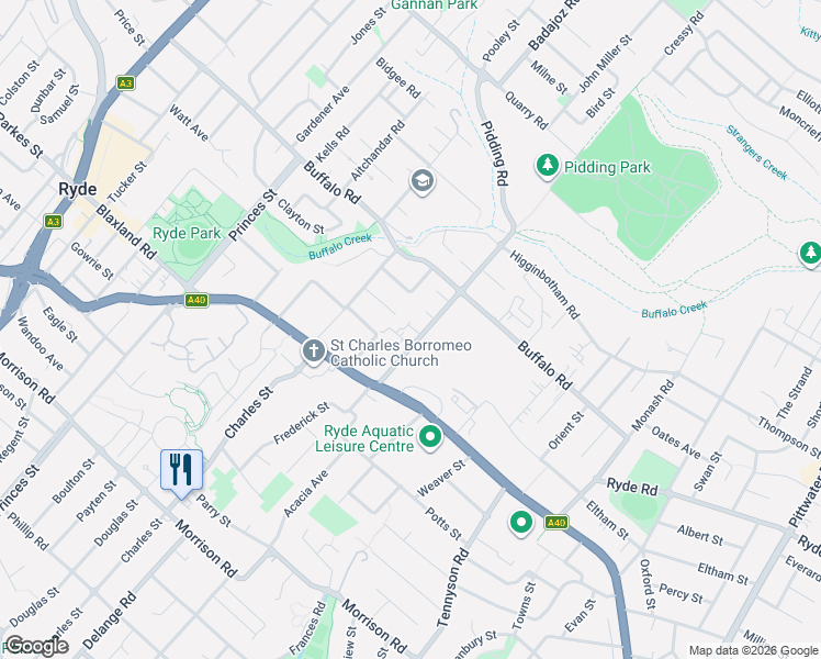 map of restaurants, bars, coffee shops, grocery stores, and more near 24-28 Cressy Road in Ryde