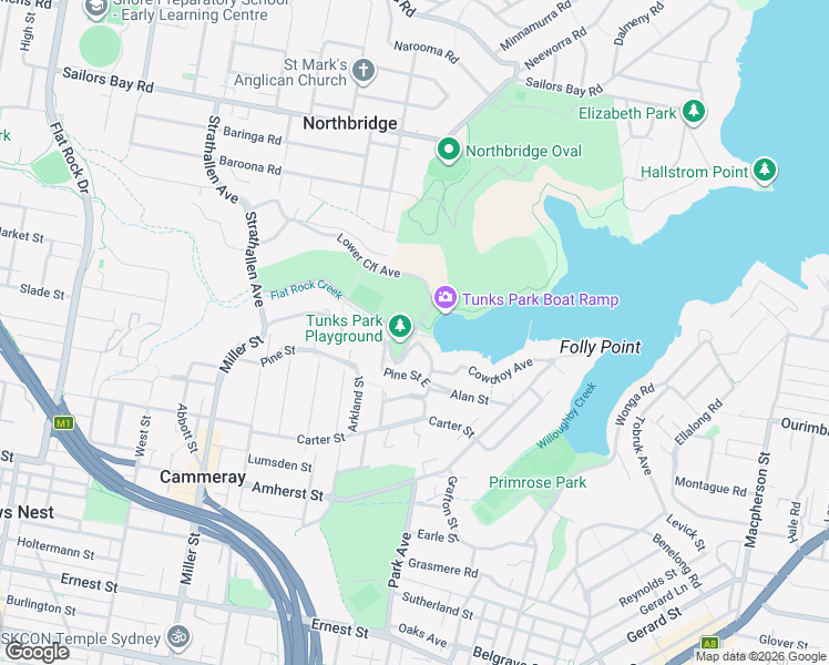 map of restaurants, bars, coffee shops, grocery stores, and more near Brothers Avenue in Cammeray