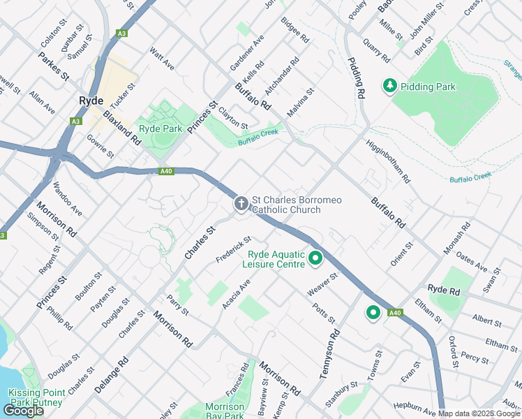 map of restaurants, bars, coffee shops, grocery stores, and more near 2 Beazley Street in Ryde