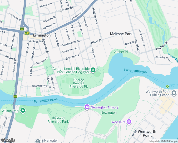 map of restaurants, bars, coffee shops, grocery stores, and more near 22 Gregory Street in Ermington