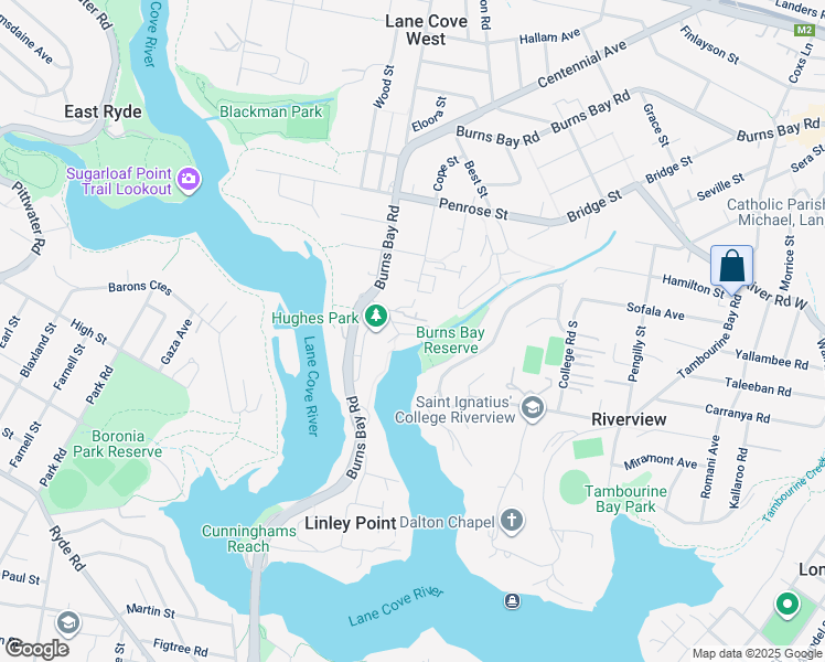 map of restaurants, bars, coffee shops, grocery stores, and more near 300A Burns Bay Road in Lane Cove