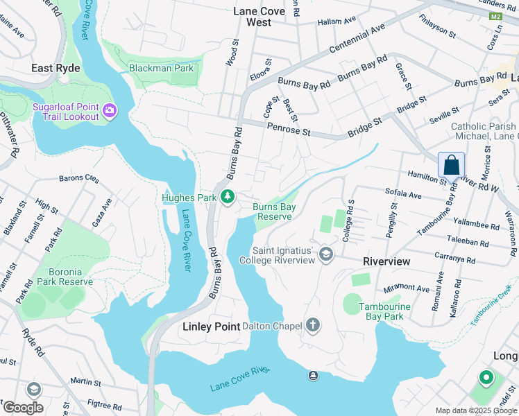 map of restaurants, bars, coffee shops, grocery stores, and more near 300B Burns Bay Road in Lane Cove