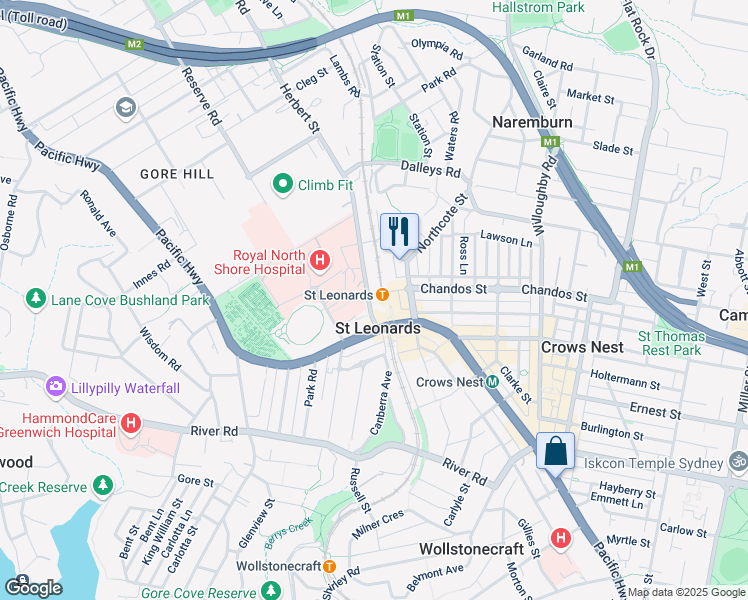 map of restaurants, bars, coffee shops, grocery stores, and more near 3 Herbert Street in St Leonards