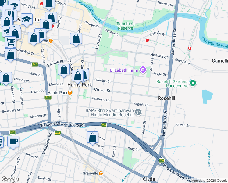 map of restaurants, bars, coffee shops, grocery stores, and more near 110 Prospect Street in Rosehill