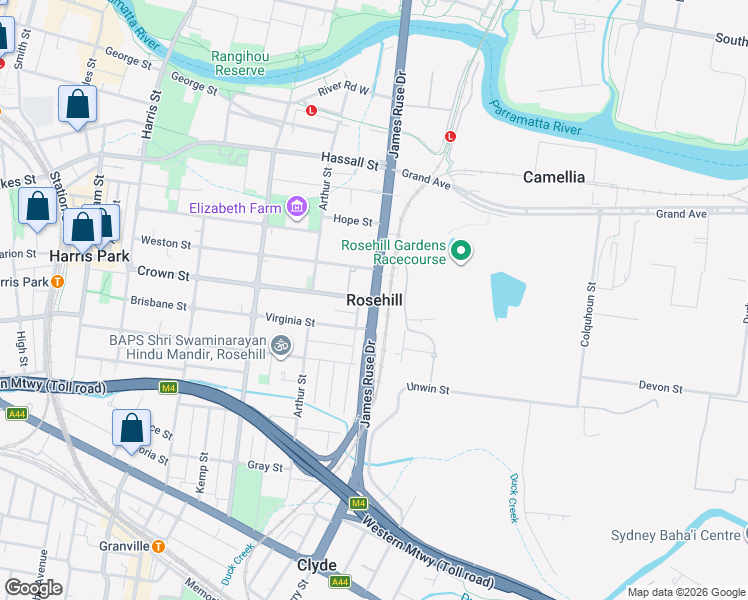 map of restaurants, bars, coffee shops, grocery stores, and more near in Rosehill