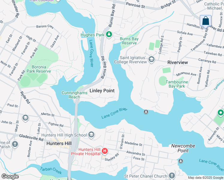 map of restaurants, bars, coffee shops, grocery stores, and more near 20 Brooks Street in Linley Point