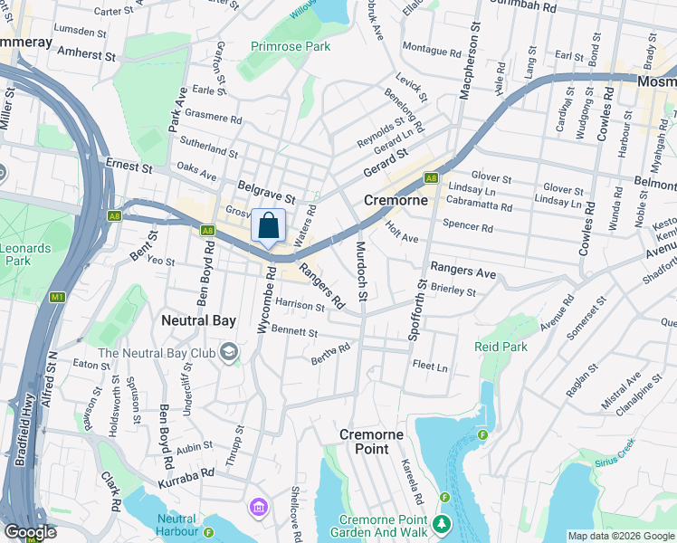 map of restaurants, bars, coffee shops, grocery stores, and more near 9-13 Hampden Avenue in Cremorne