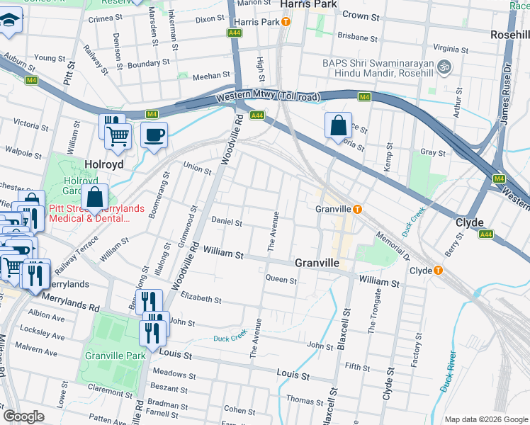 map of restaurants, bars, coffee shops, grocery stores, and more near 6 Hewlett Street in Granville