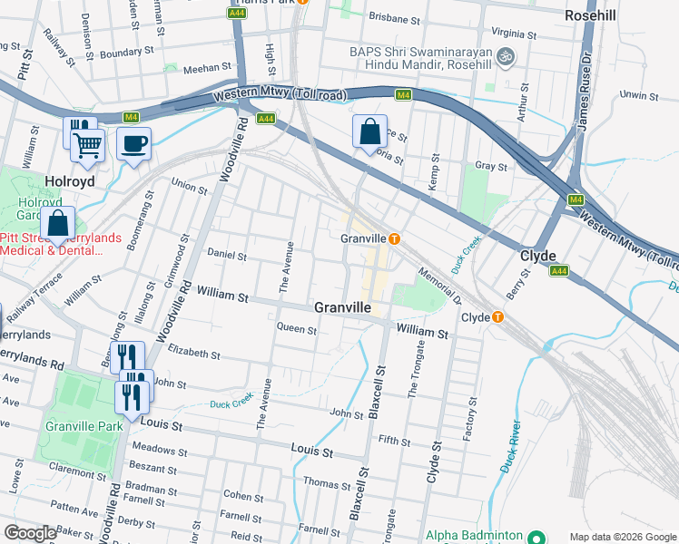 map of restaurants, bars, coffee shops, grocery stores, and more near 14 Mary Street in Granville