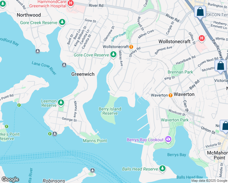 map of restaurants, bars, coffee shops, grocery stores, and more near 12 Shirley Street in Carlingford