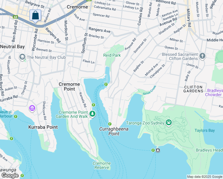 map of restaurants, bars, coffee shops, grocery stores, and more near 3 Mosman Street in Mosman