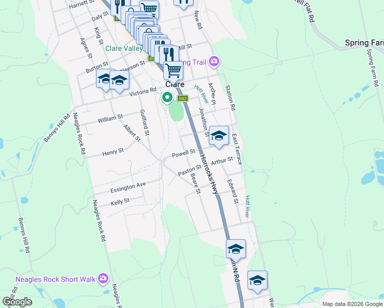 map of restaurants, bars, coffee shops, grocery stores, and more near 2 Powell Street in Clare