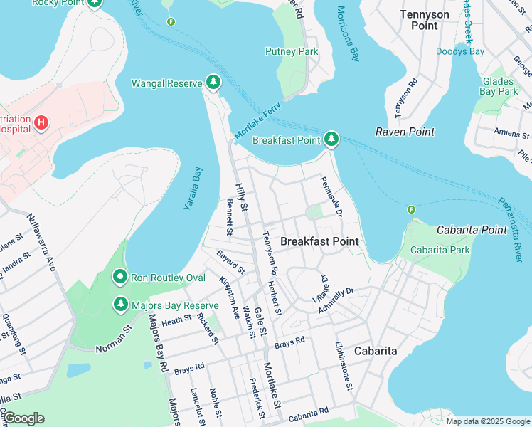 map of restaurants, bars, coffee shops, grocery stores, and more near 21 Tennyson Road in Breakfast Point