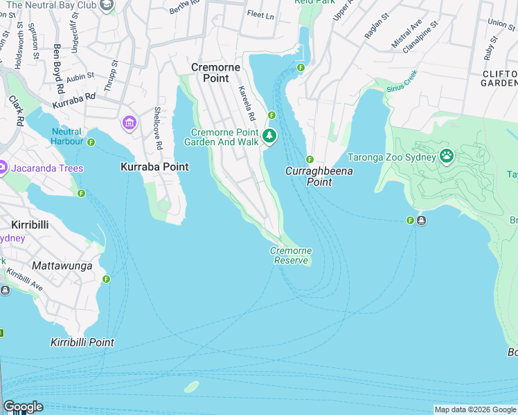 map of restaurants, bars, coffee shops, grocery stores, and more near 3 Milson Road in Cremorne Point