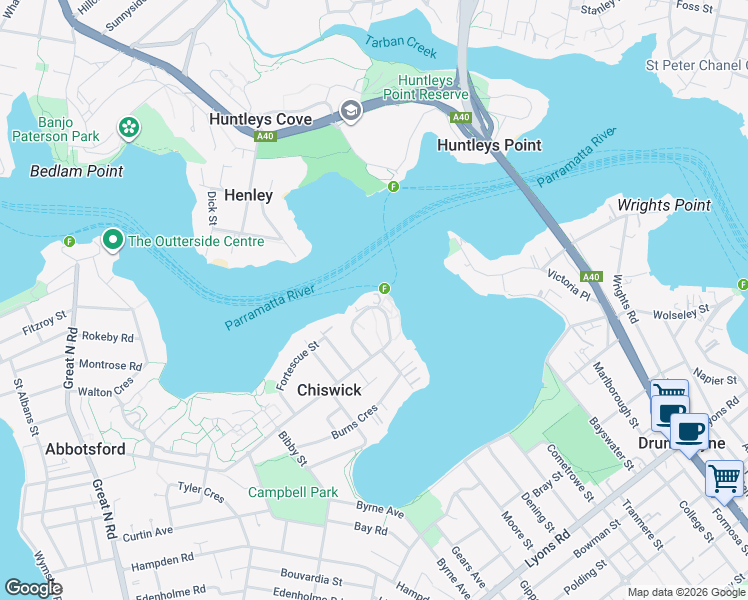 map of restaurants, bars, coffee shops, grocery stores, and more near 13 Bortfield Drive in Chiswick