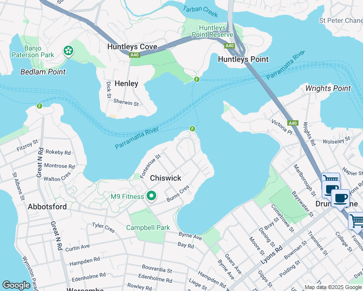 map of restaurants, bars, coffee shops, grocery stores, and more near 8 Bortfield Drive in Chiswick