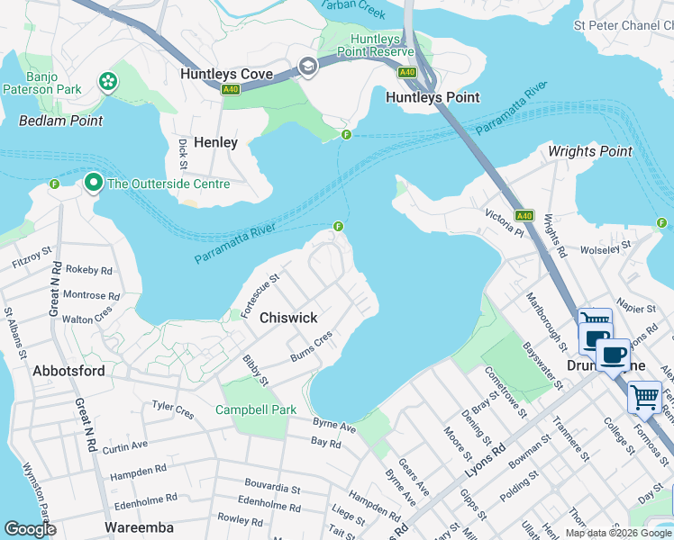 map of restaurants, bars, coffee shops, grocery stores, and more near 14 Bortfield Drive in Chiswick