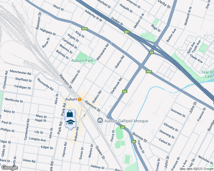 map of restaurants, bars, coffee shops, grocery stores, and more near 35-37 Station Road in Auburn