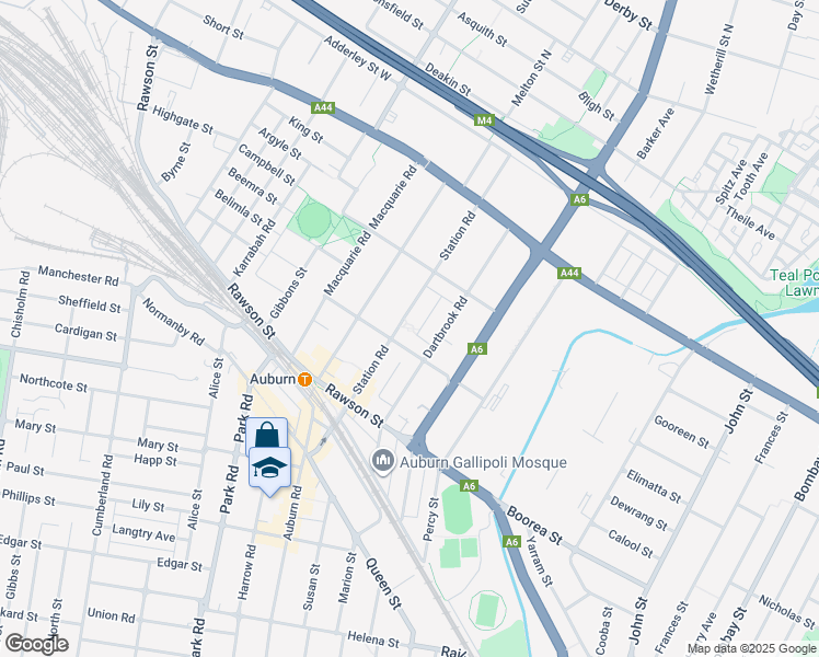 map of restaurants, bars, coffee shops, grocery stores, and more near 35-37 Station Road in Auburn