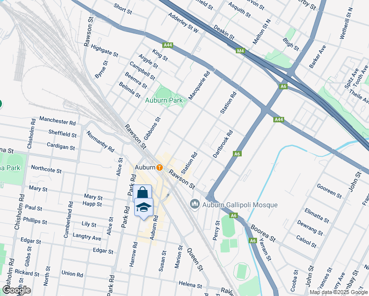 map of restaurants, bars, coffee shops, grocery stores, and more near 35 Northumberland Road in Auburn