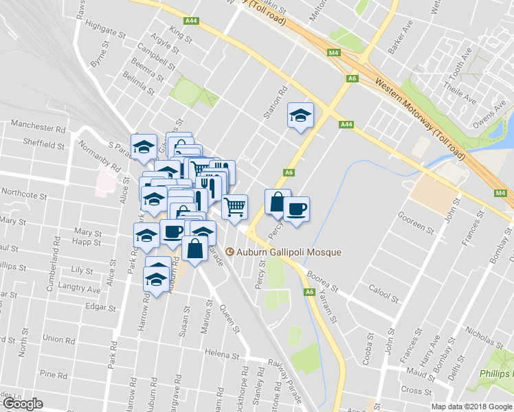 map of restaurants, bars, coffee shops, grocery stores, and more near 36 Saint Hilliers Road in Auburn