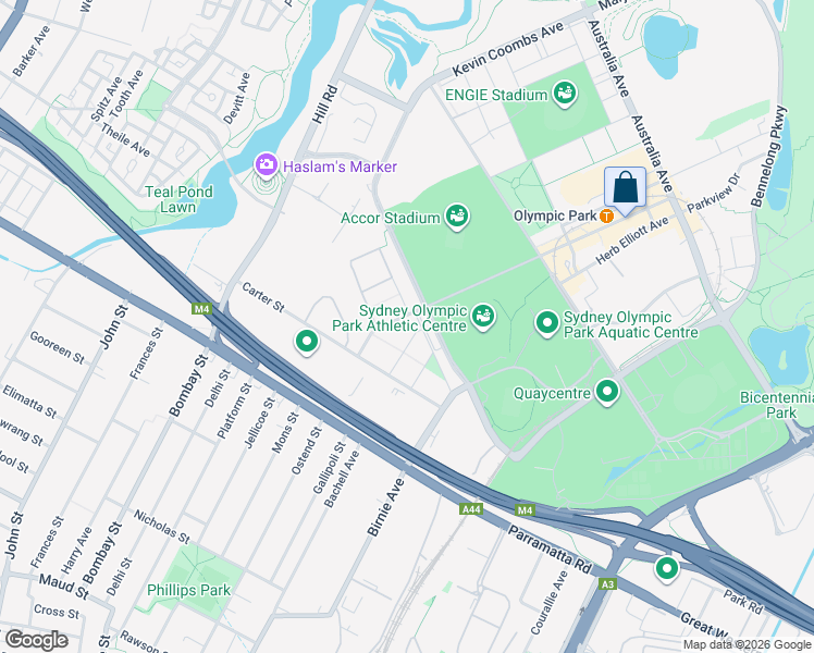 map of restaurants, bars, coffee shops, grocery stores, and more near 12 Uhrig Road in Lidcombe
