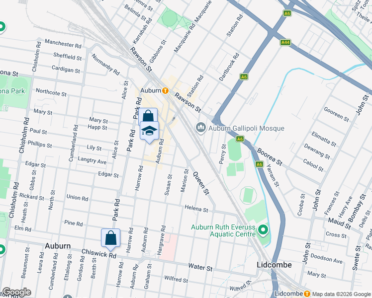 map of restaurants, bars, coffee shops, grocery stores, and more near 7 Queen Street in Auburn
