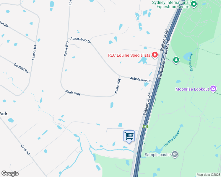 map of restaurants, bars, coffee shops, grocery stores, and more near 36 Koala Way in Horsley Park