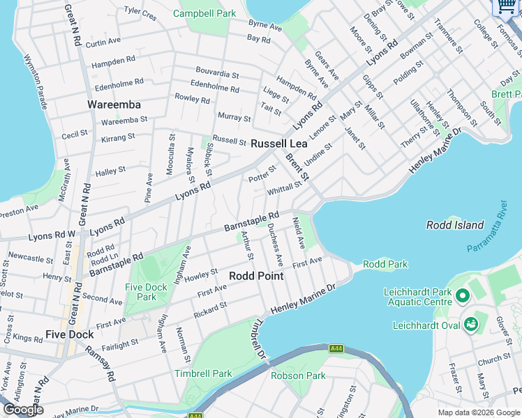 map of restaurants, bars, coffee shops, grocery stores, and more near 7 McCulloch Street in Russell Lea