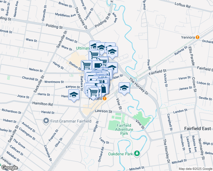 map of restaurants, bars, coffee shops, grocery stores, and more near 28 Smart Street in Fairfield
