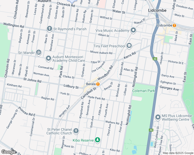 map of restaurants, bars, coffee shops, grocery stores, and more near 148 Woodburn Road in Berala