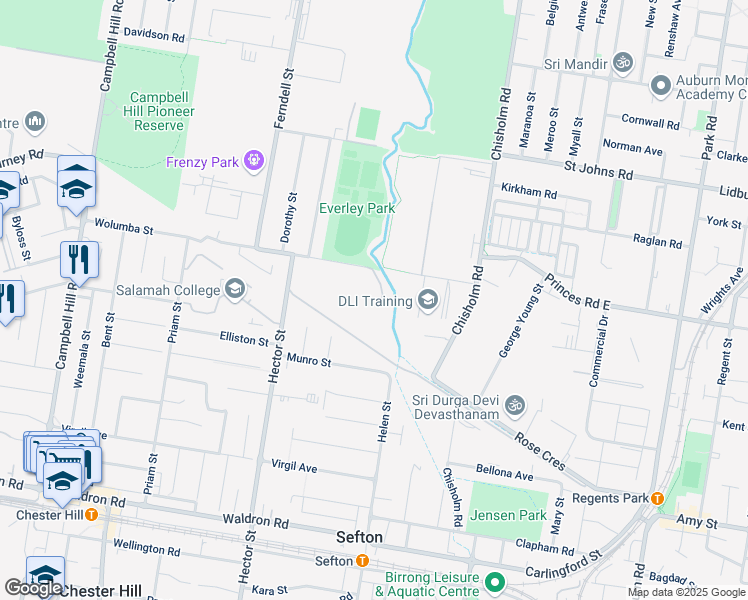 map of restaurants, bars, coffee shops, grocery stores, and more near 4A-16A Boundary Road in Chester Hill