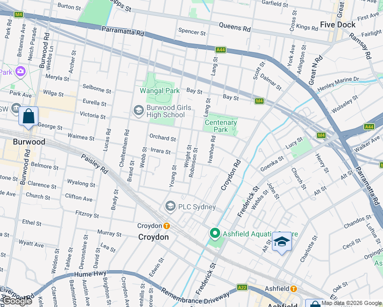 map of restaurants, bars, coffee shops, grocery stores, and more near 12 Wright Street in Croydon