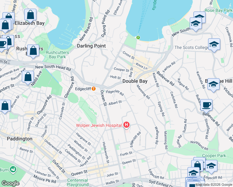 map of restaurants, bars, coffee shops, grocery stores, and more near 440 Edgecliff Road in Edgecliff