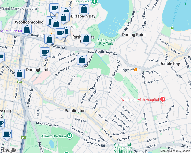 map of restaurants, bars, coffee shops, grocery stores, and more near 20 Lawson Street in Paddington