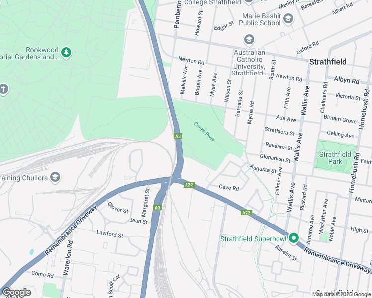 map of restaurants, bars, coffee shops, grocery stores, and more near 86 Centenary Drive in Strathfield