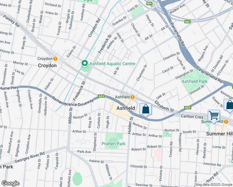 map of restaurants, bars, coffee shops, grocery stores, and more near 17 The Esplanade in Ashfield