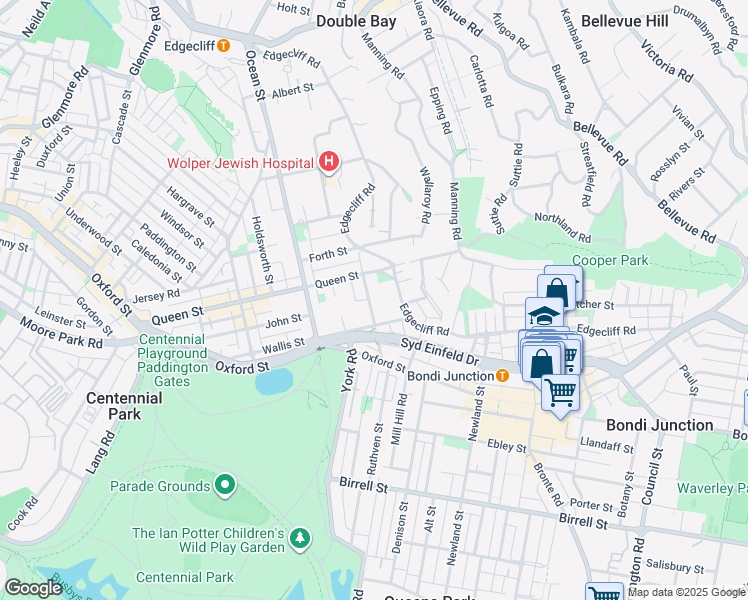 map of restaurants, bars, coffee shops, grocery stores, and more near 29C Nelson Street in Woollahra