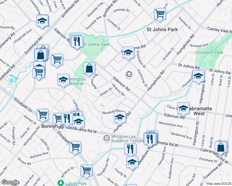 map of restaurants, bars, coffee shops, grocery stores, and more near 19 Fern Street in Bonnyrigg