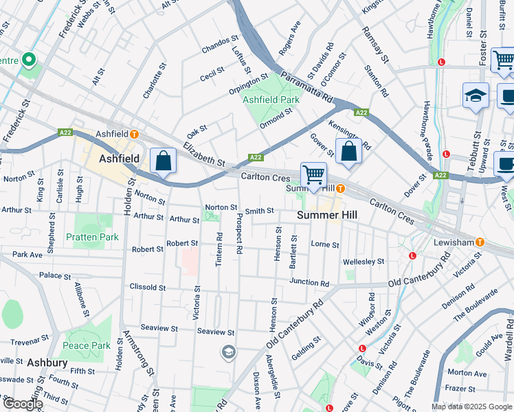 map of restaurants, bars, coffee shops, grocery stores, and more near 2 Allman Avenue in Summer Hill
