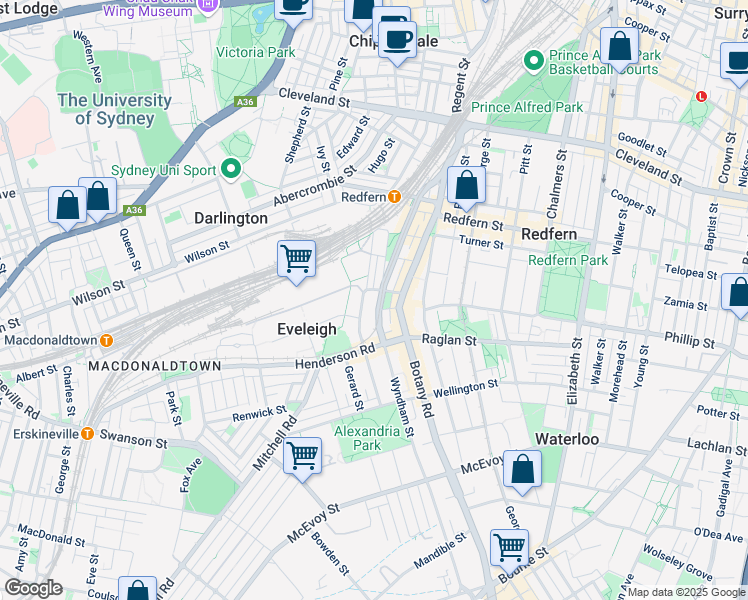 map of restaurants, bars, coffee shops, grocery stores, and more near 9 Wyndham Street in Alexandria