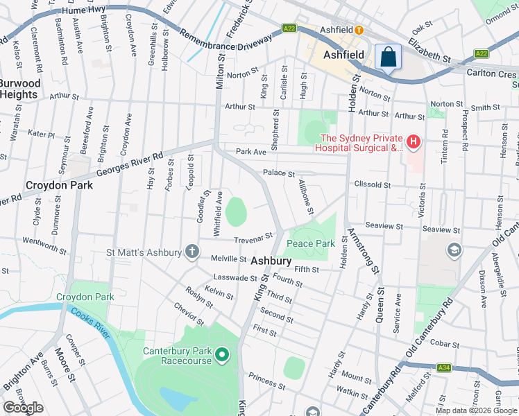 map of restaurants, bars, coffee shops, grocery stores, and more near 165 Milton Street in Ashbury
