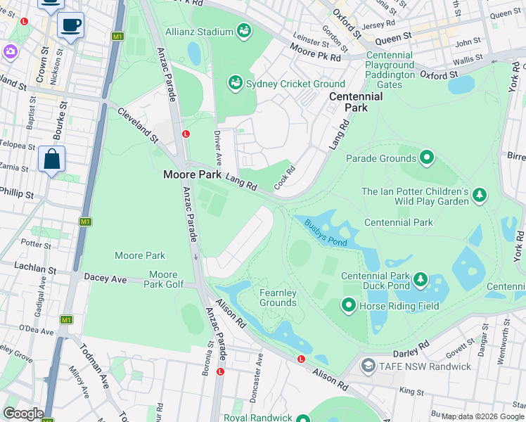 map of restaurants, bars, coffee shops, grocery stores, and more near 2 Martin Road in Centennial Park