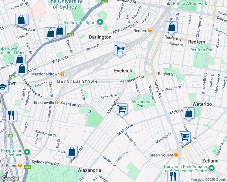 map of restaurants, bars, coffee shops, grocery stores, and more near 19 Lyne Lane in Alexandria