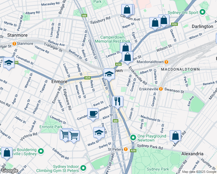 map of restaurants, bars, coffee shops, grocery stores, and more near 399 King Street in Newtown