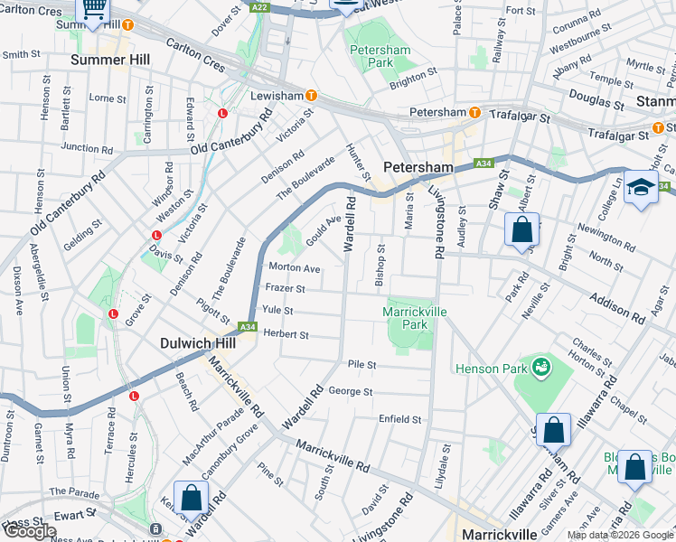 map of restaurants, bars, coffee shops, grocery stores, and more near 55 Wardell Road in Petersham