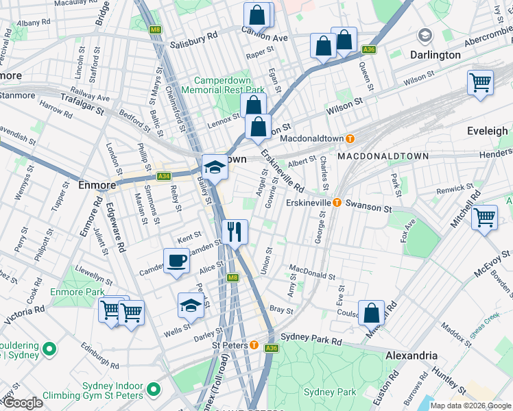 map of restaurants, bars, coffee shops, grocery stores, and more near 60 Angel Street in Newtown