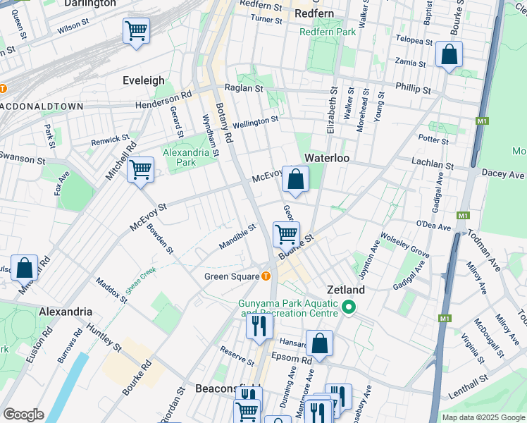 map of restaurants, bars, coffee shops, grocery stores, and more near 2 Allen Street in Waterloo